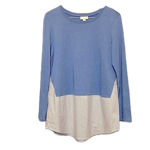 Women’s J. JILL, Long Sleeve,MD Scoop Neck,Partial Striped Top,Sky Blue/White, S